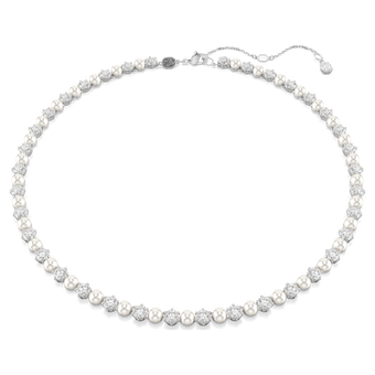 swarovski matrix tennis necklace  crystal pearl  round cut  white  rhodium plated