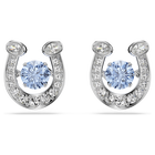 swarovski symbolica stud earrings  round cut  pav   horse shoe  blue  rhodium plated