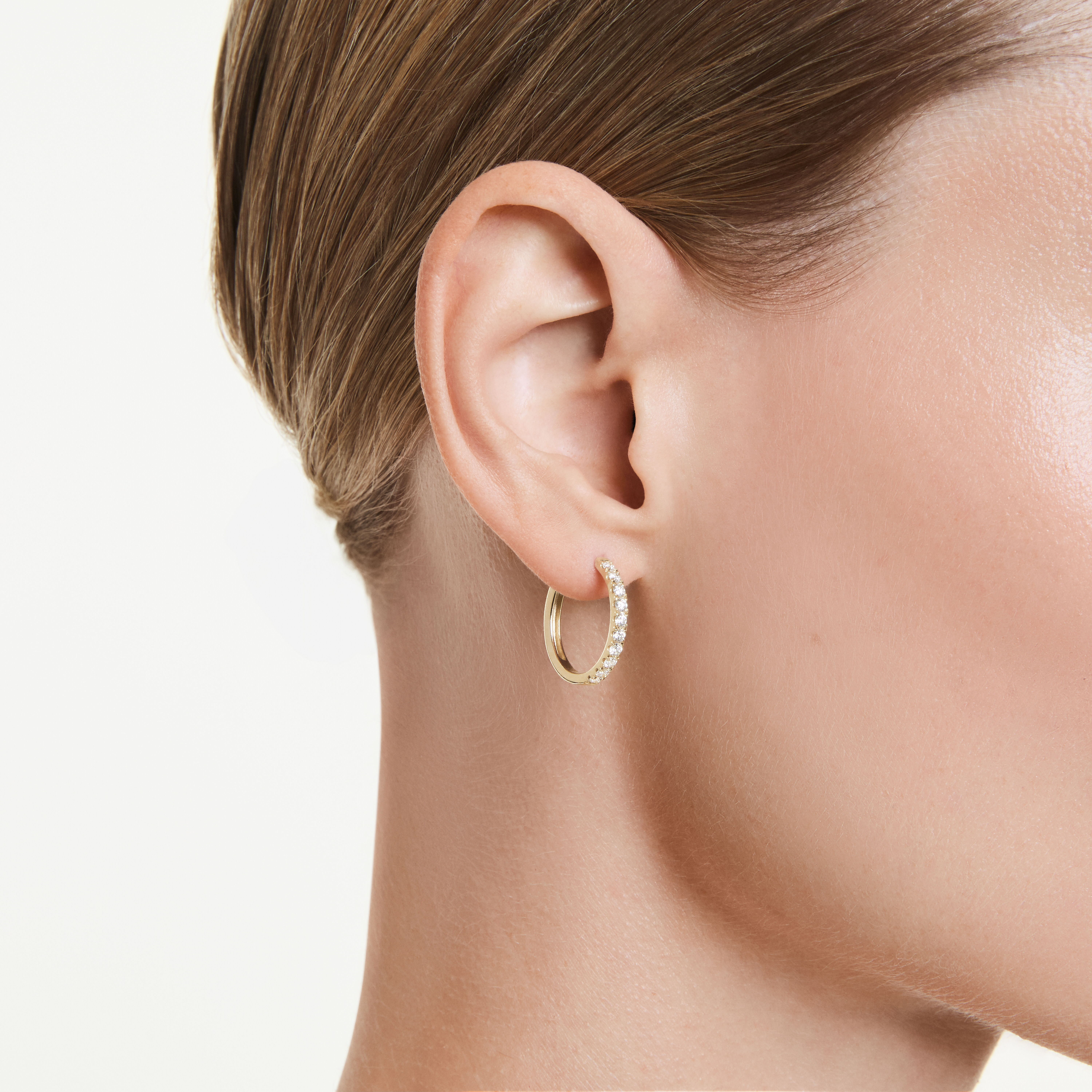 swarovski eternity hoop earrings  lab grown diamonds 0 5 ct tw  round shape  18k yellow gold