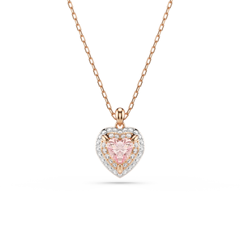 swarovski one pendant  heart cut  pav   heart  pink  18k rose gold finish