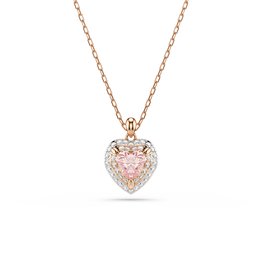 swarovski one pendant  heart cut  pav   heart  pink  mixed metal finish