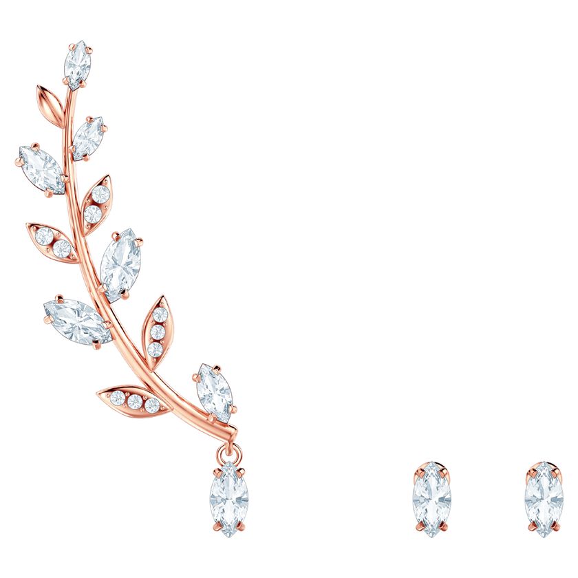Mayfly Pierced Earrings, White, Rose-gold tone plated