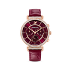 Passage Chrono Watch, Leather strap, Red, Rose-gold tone PVD