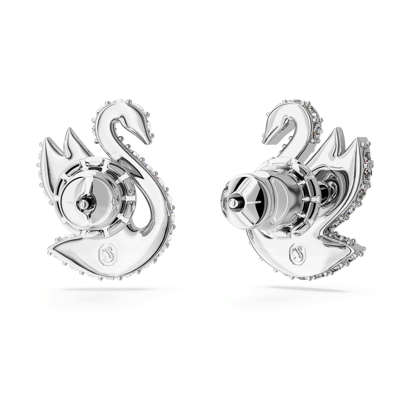 swarovski swan stud earrings  swan  white  rhodium plated