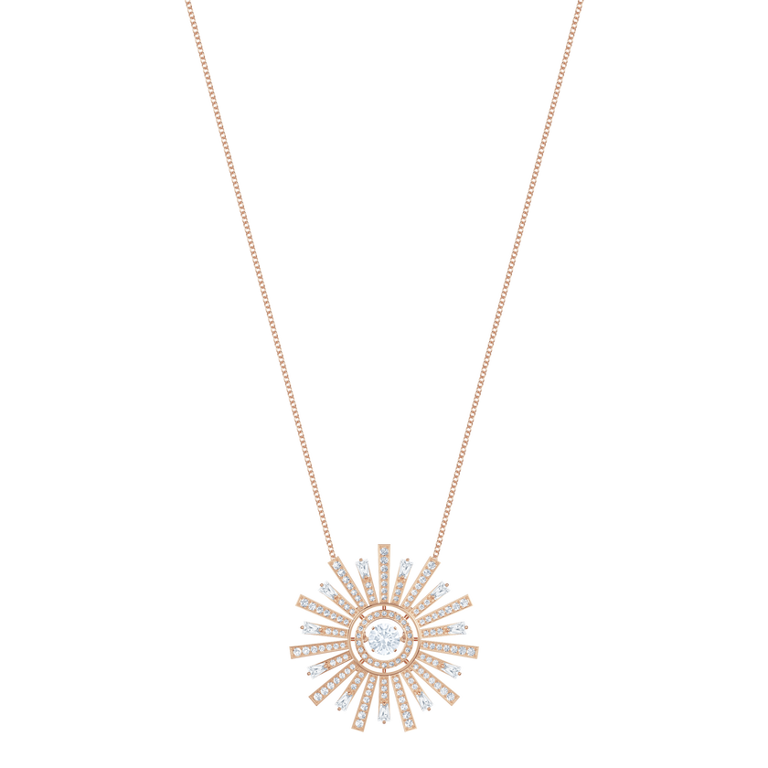 Sunshine Necklace Long, White, Rose gold plating
