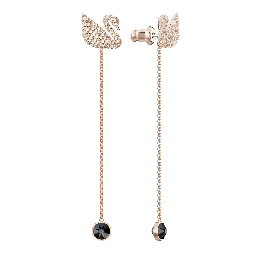 Iconic Swan Pierced Earrings, White, Rose Gold Plating