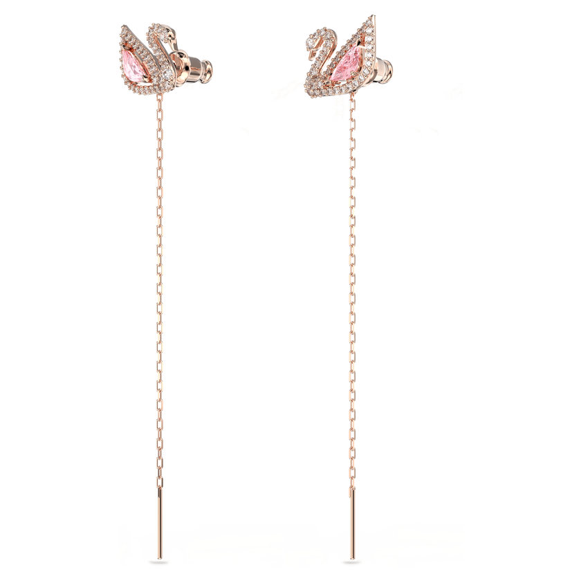 swarovski swan drop earrings  swan  pink  rose gold tone plated