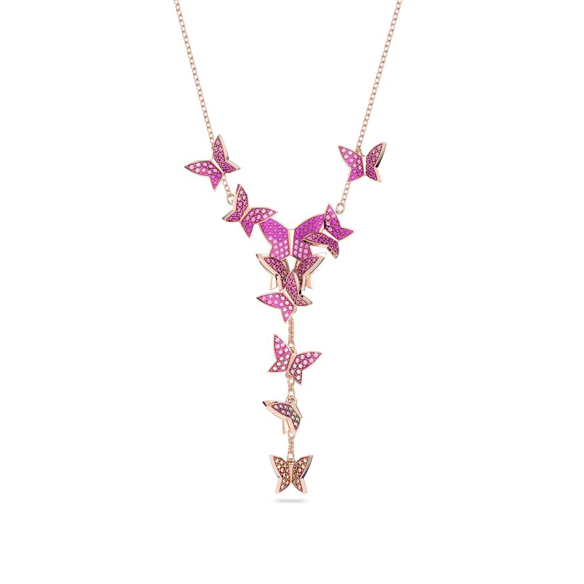 Lilia Y necklace, Butterfly, Pink, Rose-gold tone plated