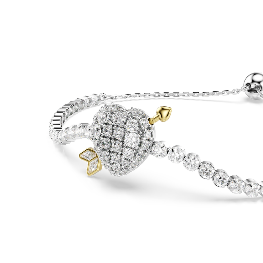 swarovski idyllia bracelet  mixed cuts  heart with arrow  white  rhodium plated