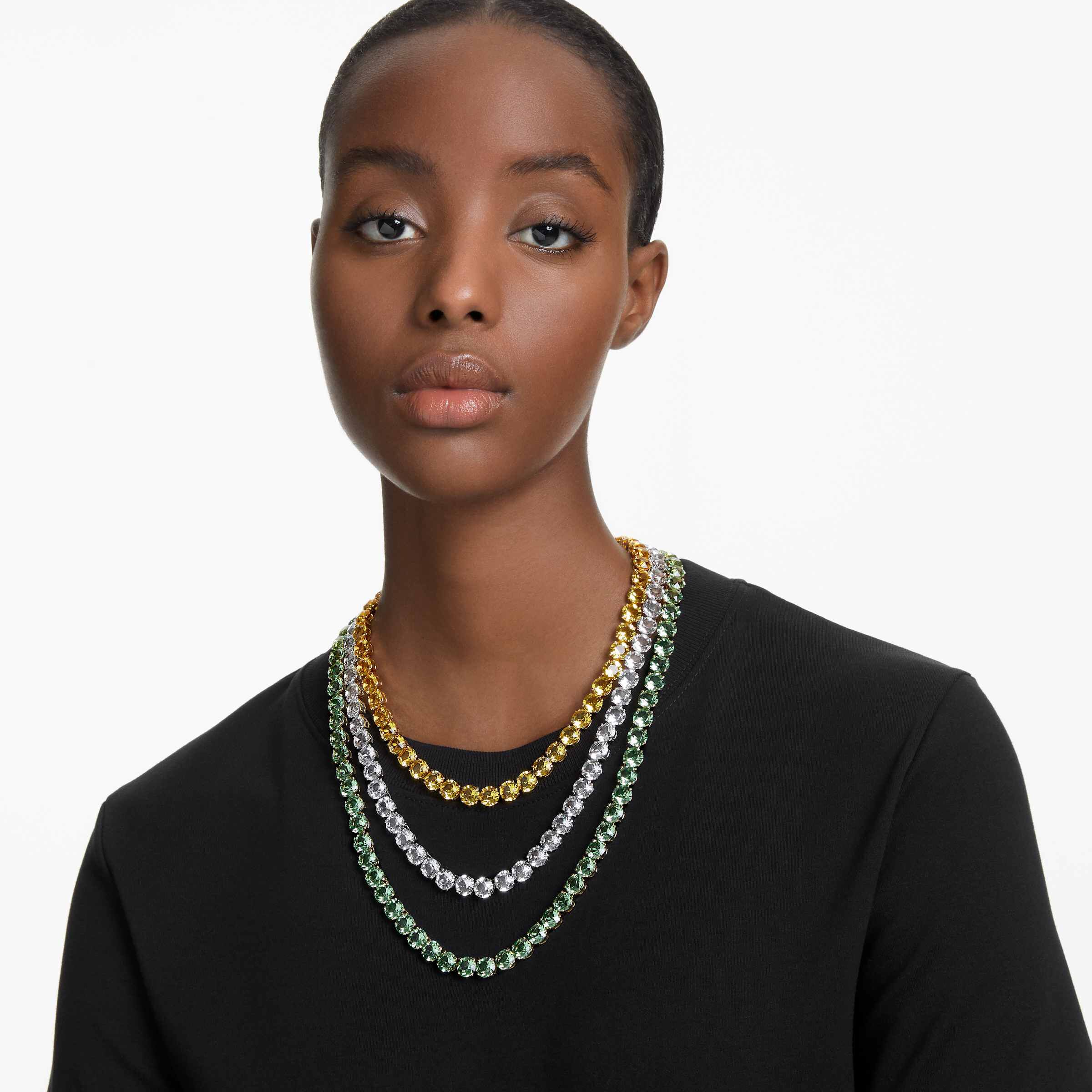 Buy Swarovski Matrix Tennis layered necklace Round cut Multicolored Mixed metal finish