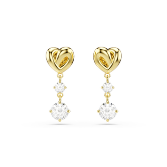 swarovski lifelong drop earrings  round cut  heart  white  18k gold finish