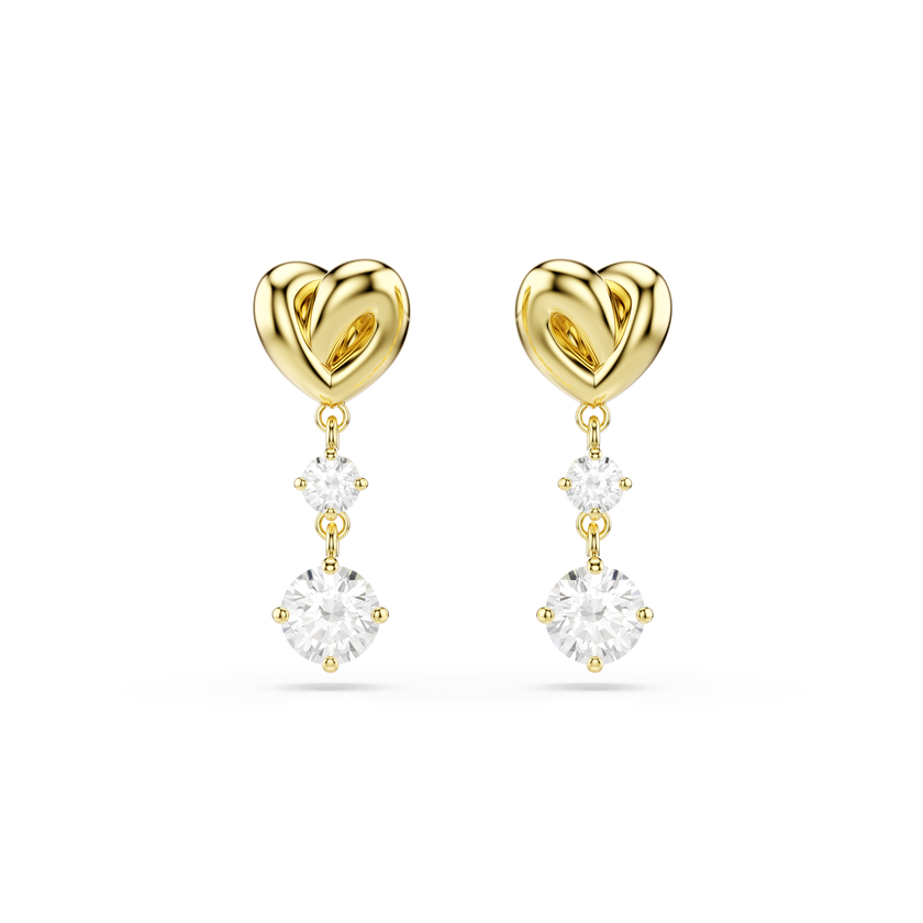 swarovski lifelong drop earrings  round cut  heart  white  gold tone plated