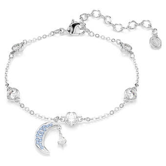swarovski symbolica bracelet  round cut  moon  blue  rhodium plated
