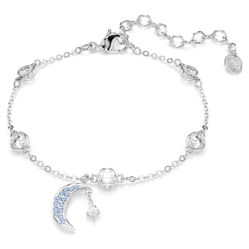 swarovski symbolica bracelet  round cut  moon  blue  rhodium plated