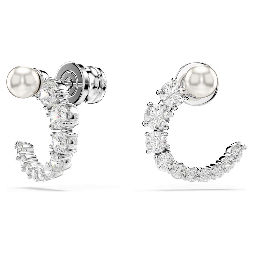 Buy Swarovski Matrix hoop earrings, Crystal pearl, Round cut, White ...