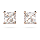 Attract stud earrings, Square cut, Small, White, Rose gold-tone plated