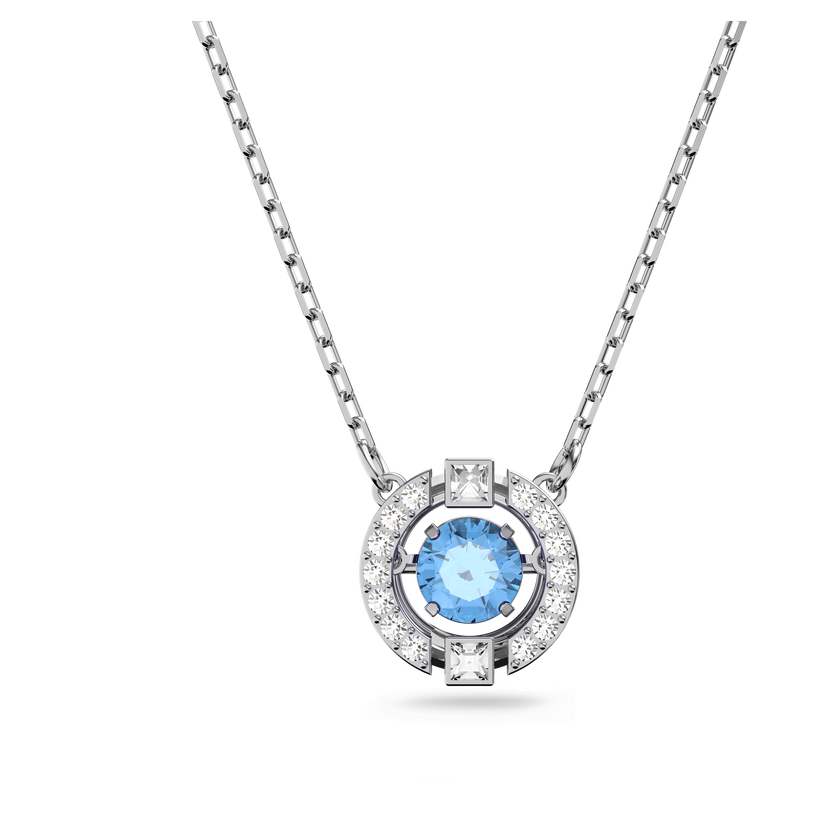 swarovski una necklace  round cut  blue  rhodium plated