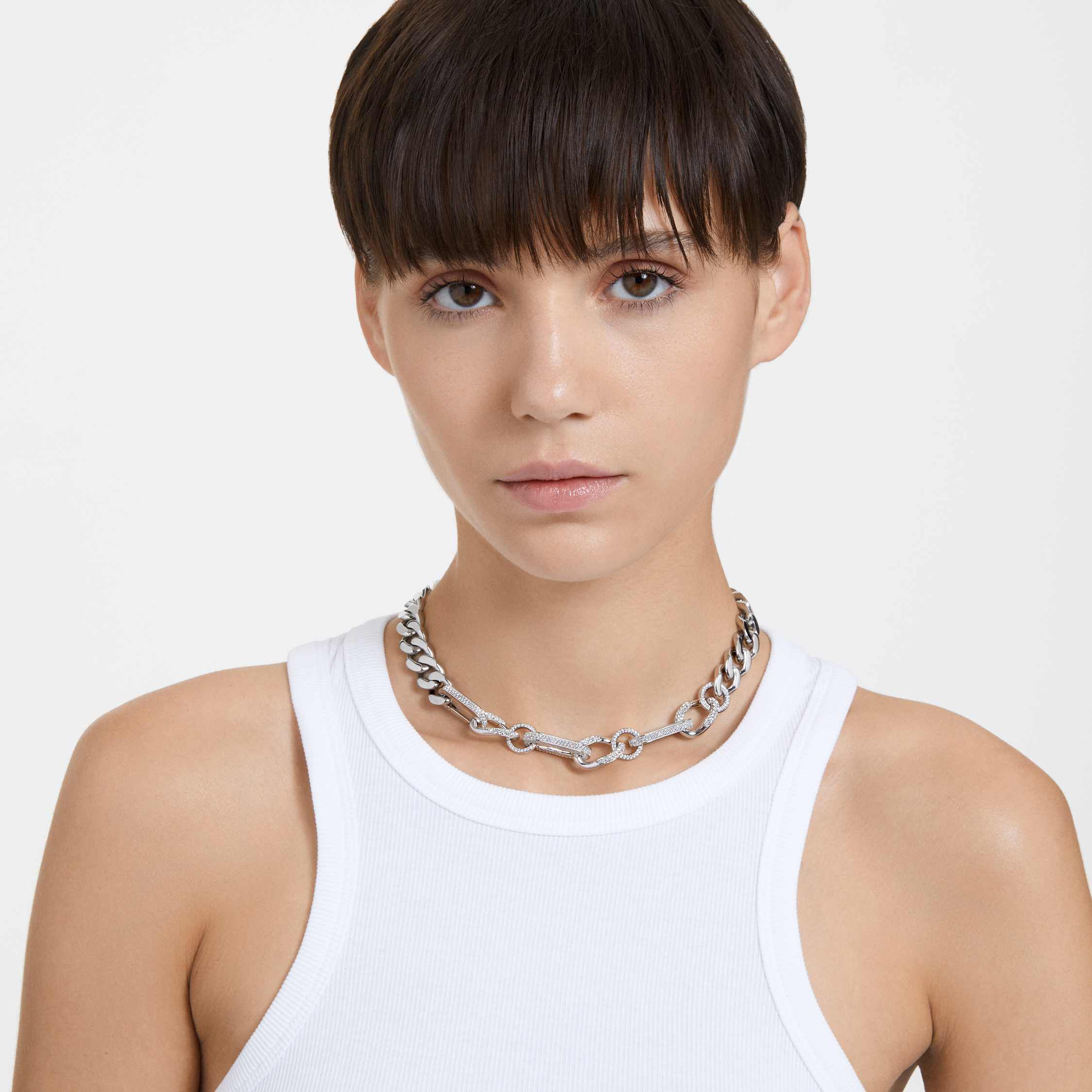 swarovski dextera necklace  pav   statement  mixed links  white  rhodium plated