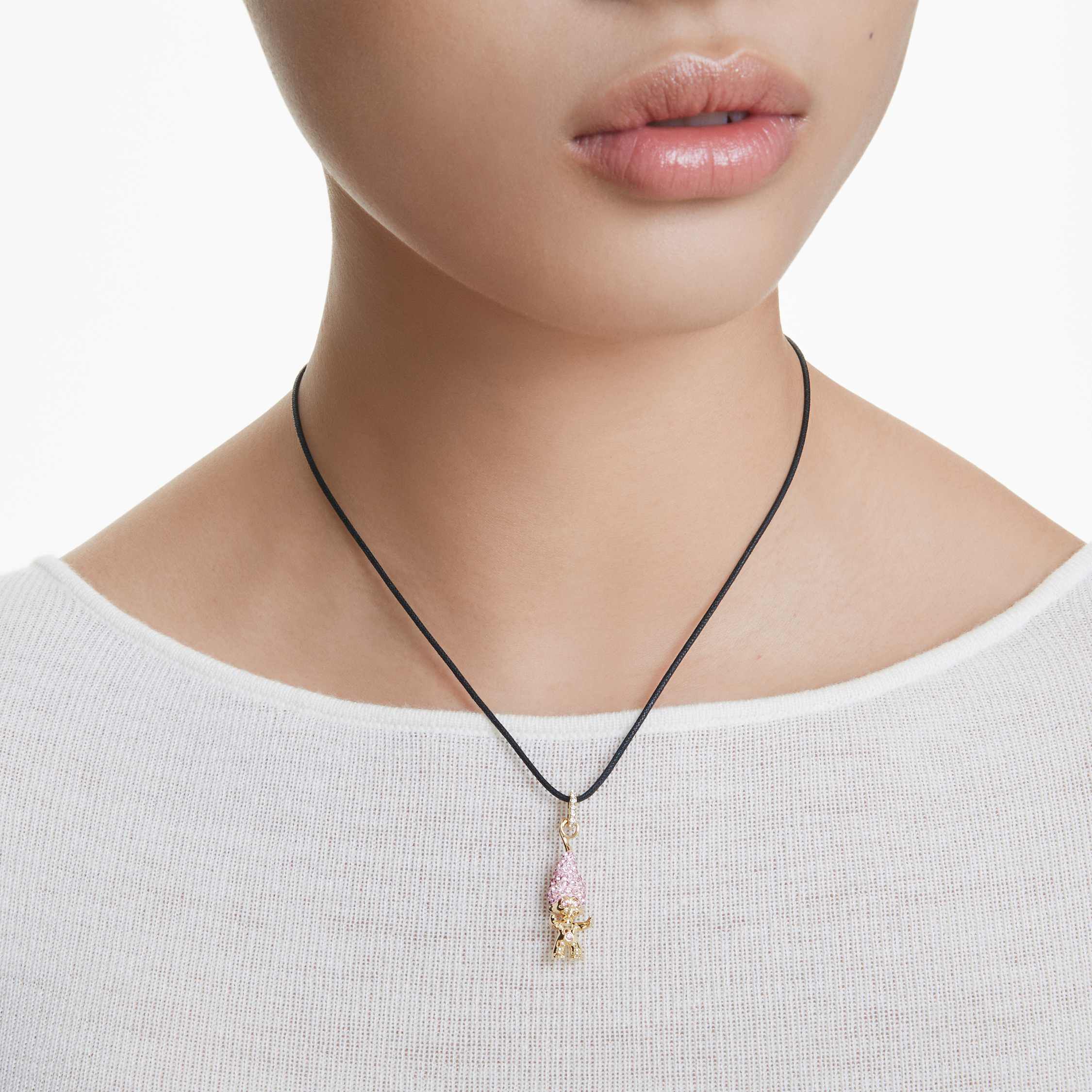 swarovski good luck trolls set  troll  pink  gold tone plated