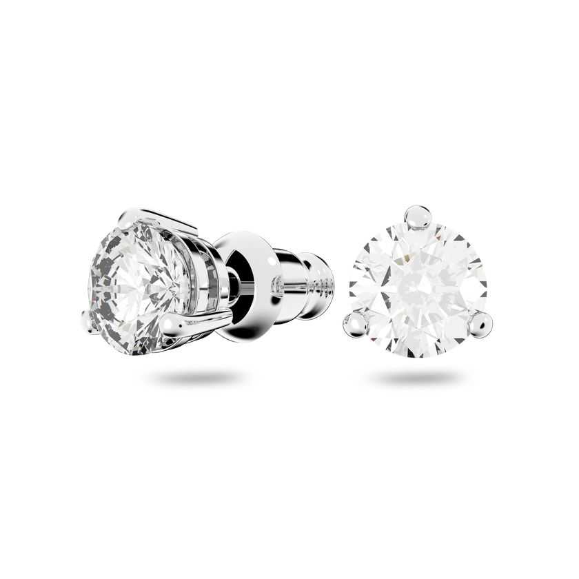 swarovski solitaire stud earrings  round cut  white  rhodium plated