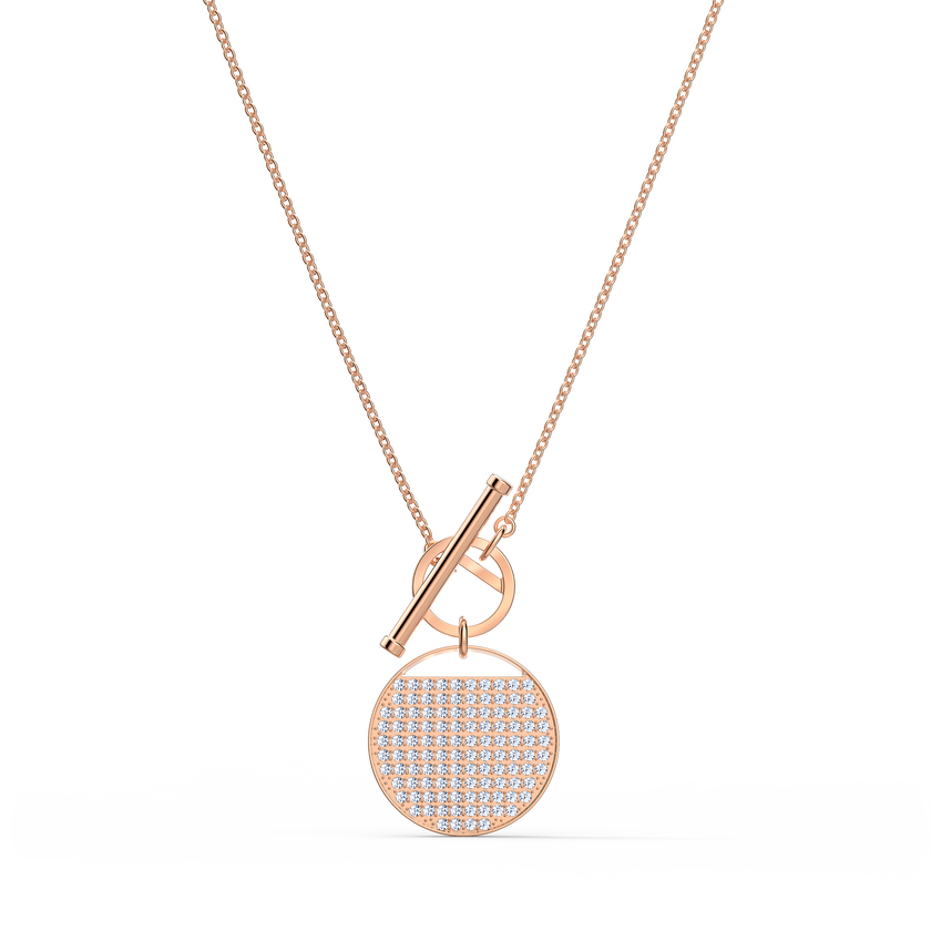Ginger T Bar Necklace, White, Rose-gold tone plated
