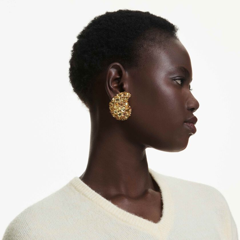 swarovski gema clip earrings  yellow  gold tone plated
