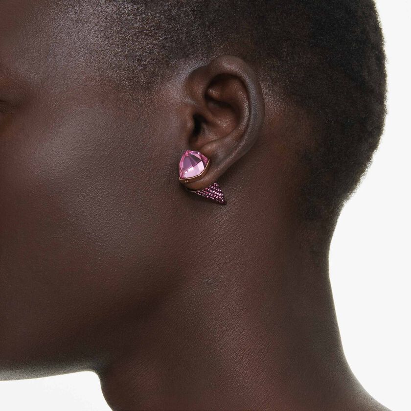 swarovski lucent stud earrings  pav   spike  pink  mixed metal finish