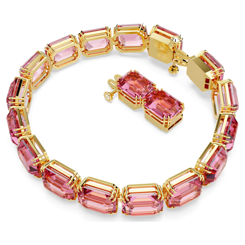 swarovski millenia tennis bracelet  octagon cut  color gradient  pink  gold tone plated