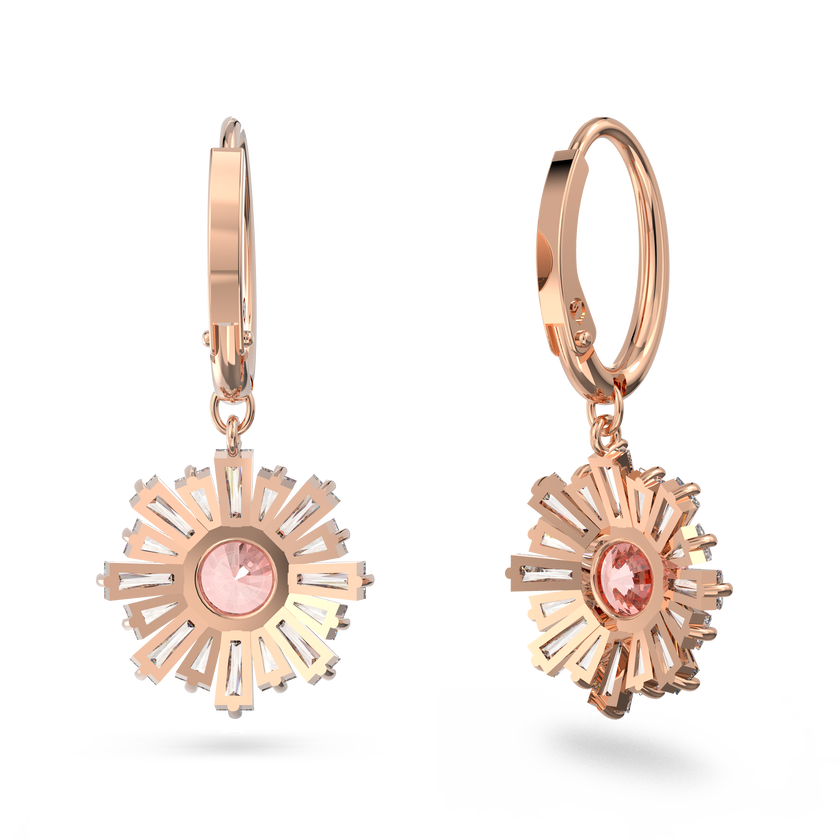 swarovski sunshine drop earrings  mixed cuts  sun  pink  rose gold tone plated