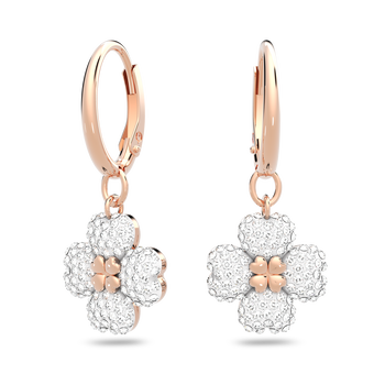 Latisha hoop earrings, Flower, White, Rose-gold tone plated