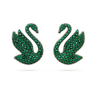 Swarovski Iconic Swan stud earrings, Swan, Green, Rose gold-tone plated