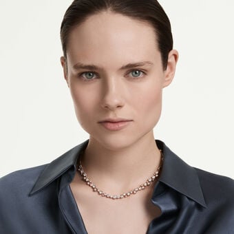 swarovski constella necklace  round cut  white  18k rose gold finish