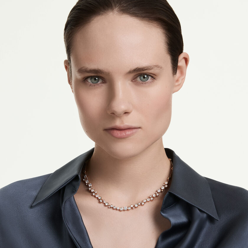 swarovski constella necklace  round cut  white  18k rose gold finish