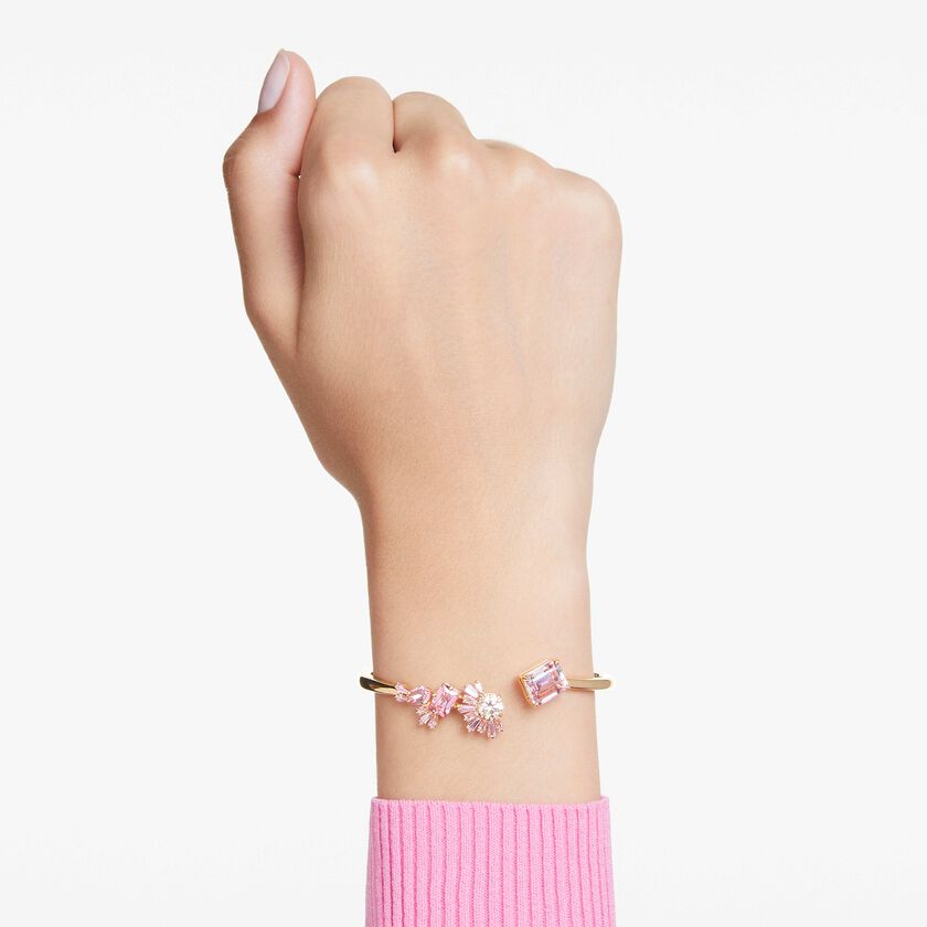 swarovski gema bangle  mixed cuts  pink  gold tone plated