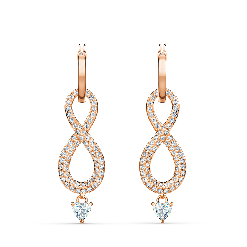 Swarovski Infinity Pierced Earrings, White, Rose-gold tone plated
