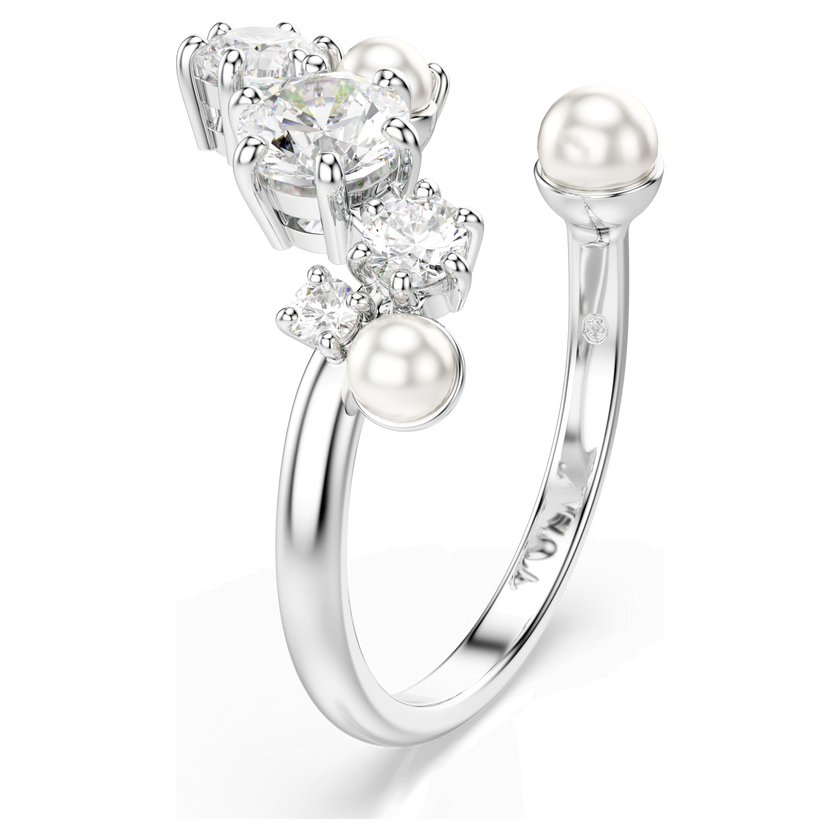 swarovski constella open ring  crystal pearl  round cuts  white  rhodium plated