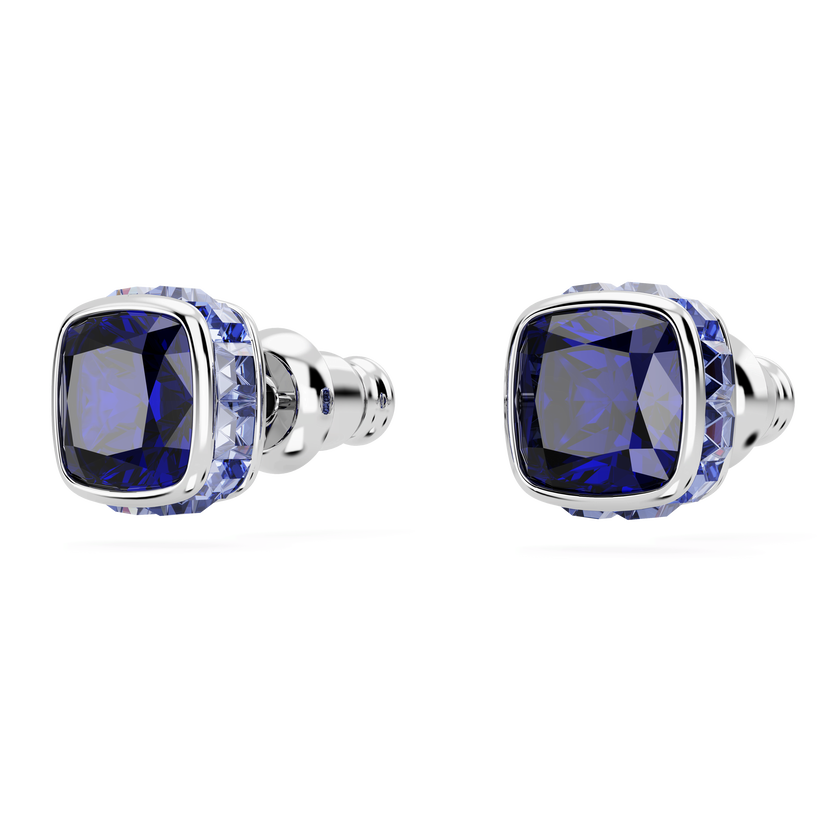 swarovski birthstone stud earrings  square cut  september  blue  rhodium plated