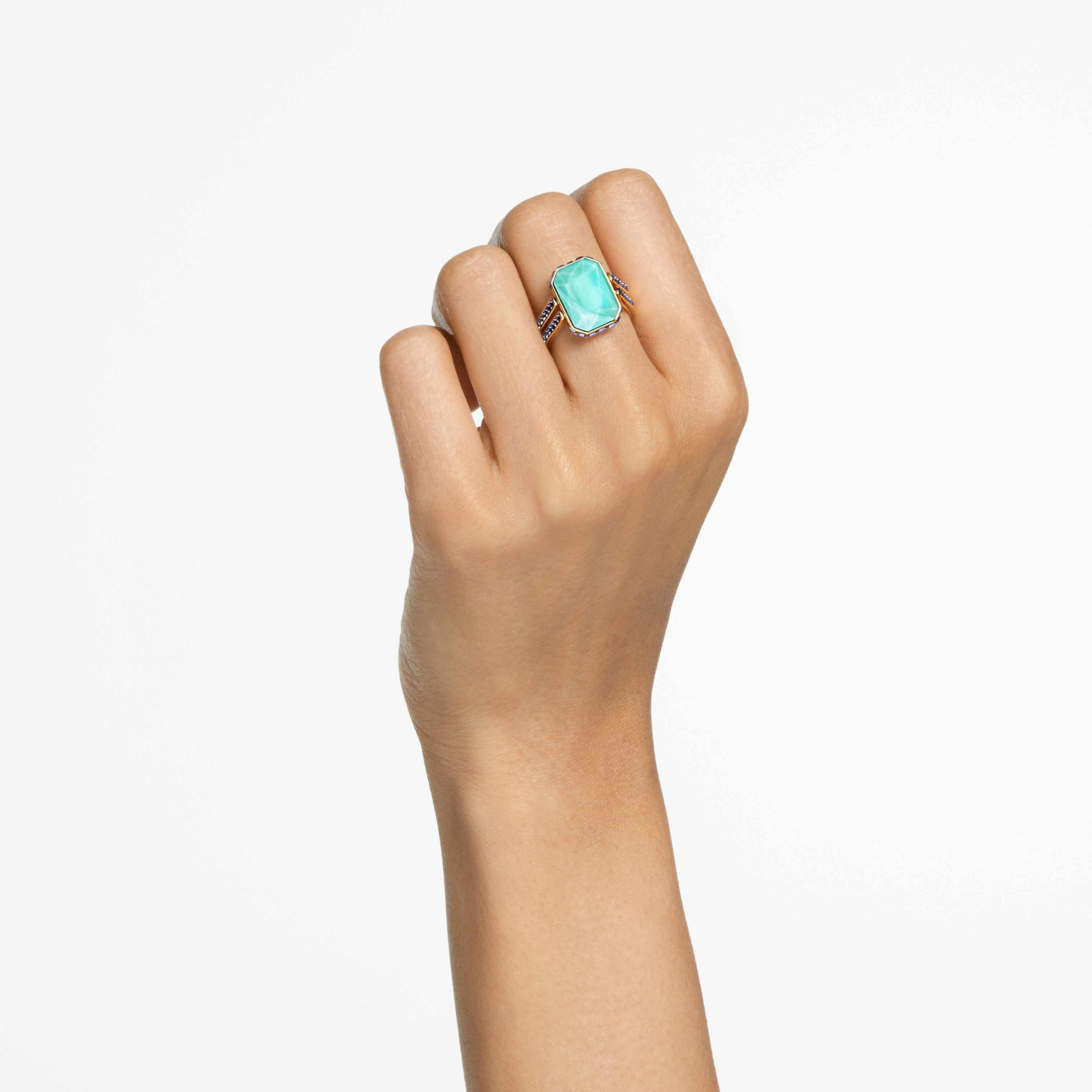 swarovski chroma ring  octagon cut  multicolored  gold tone plated