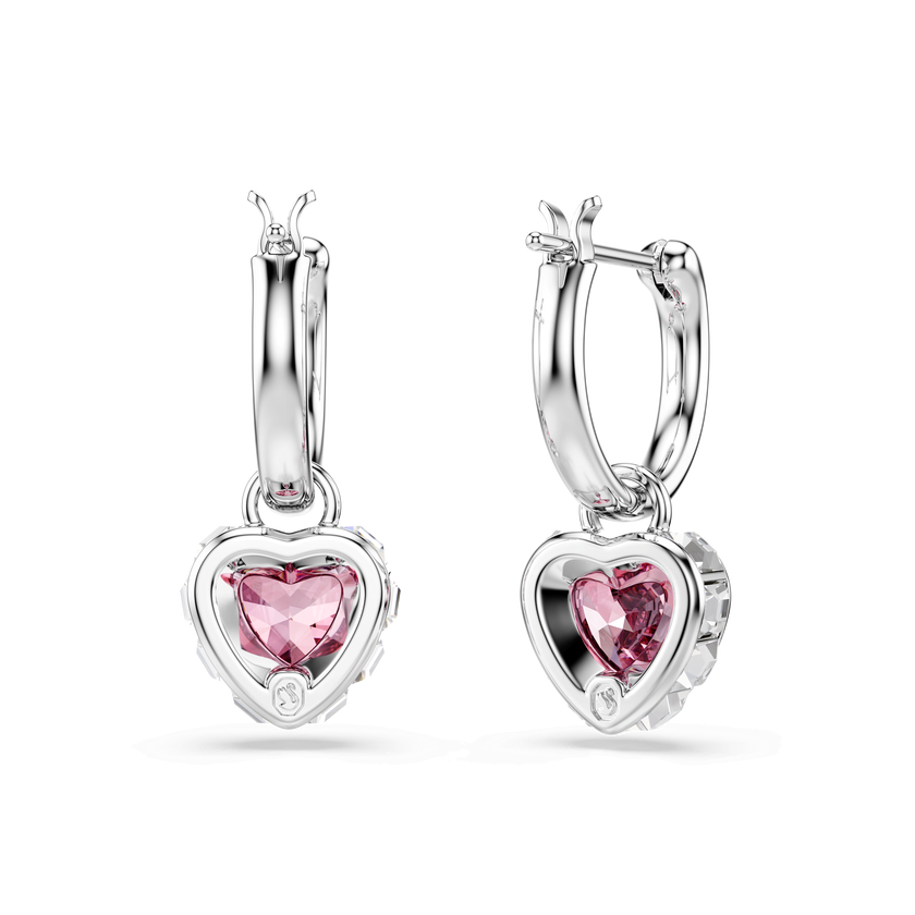 swarovski chroma drop earrings  heart  pink  rhodium plated