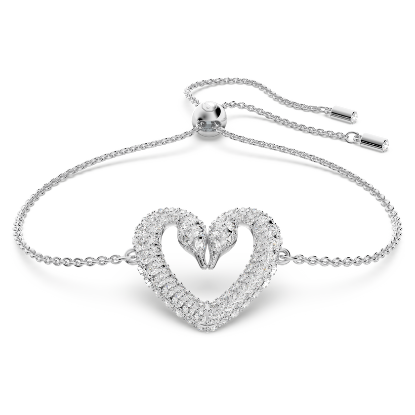Una bracelet, Heart, Small, White, Rhodium plated