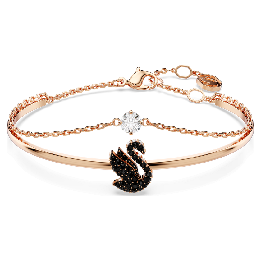 swarovski swan bangle  swan  black  rose gold tone plated