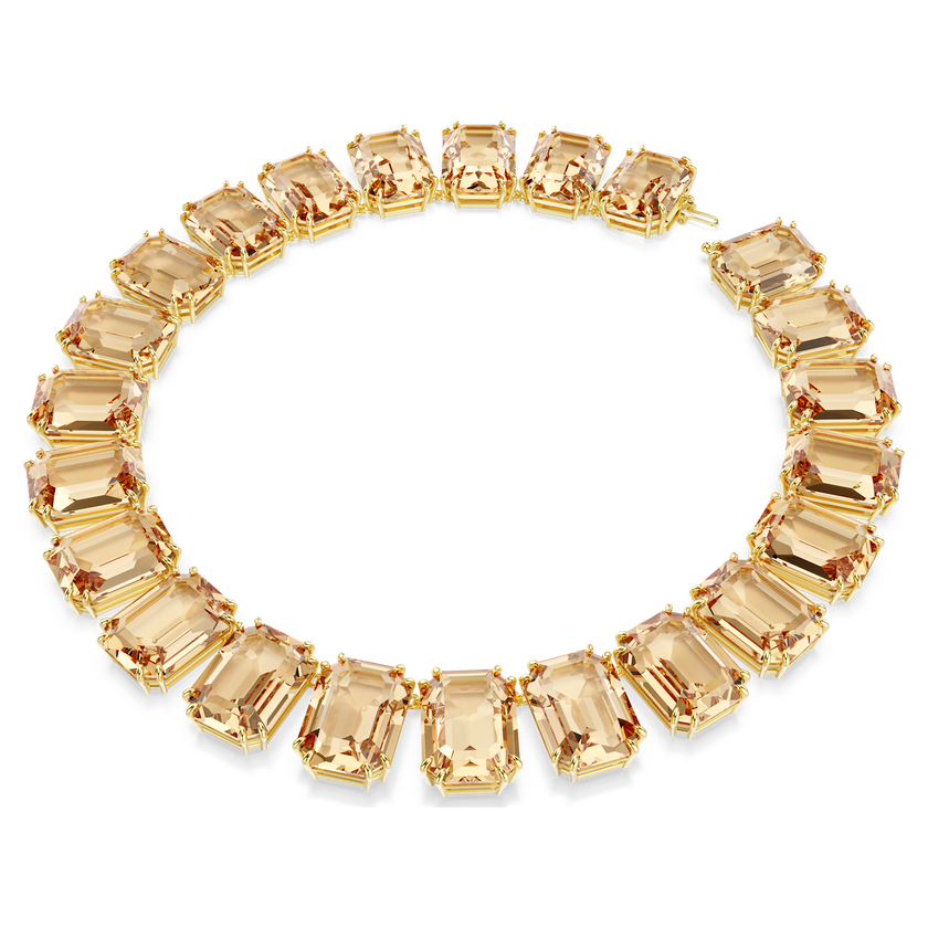 swarovski millenia tennis necklace  oversized crystals  octagon cut  caramel  gold tone plated