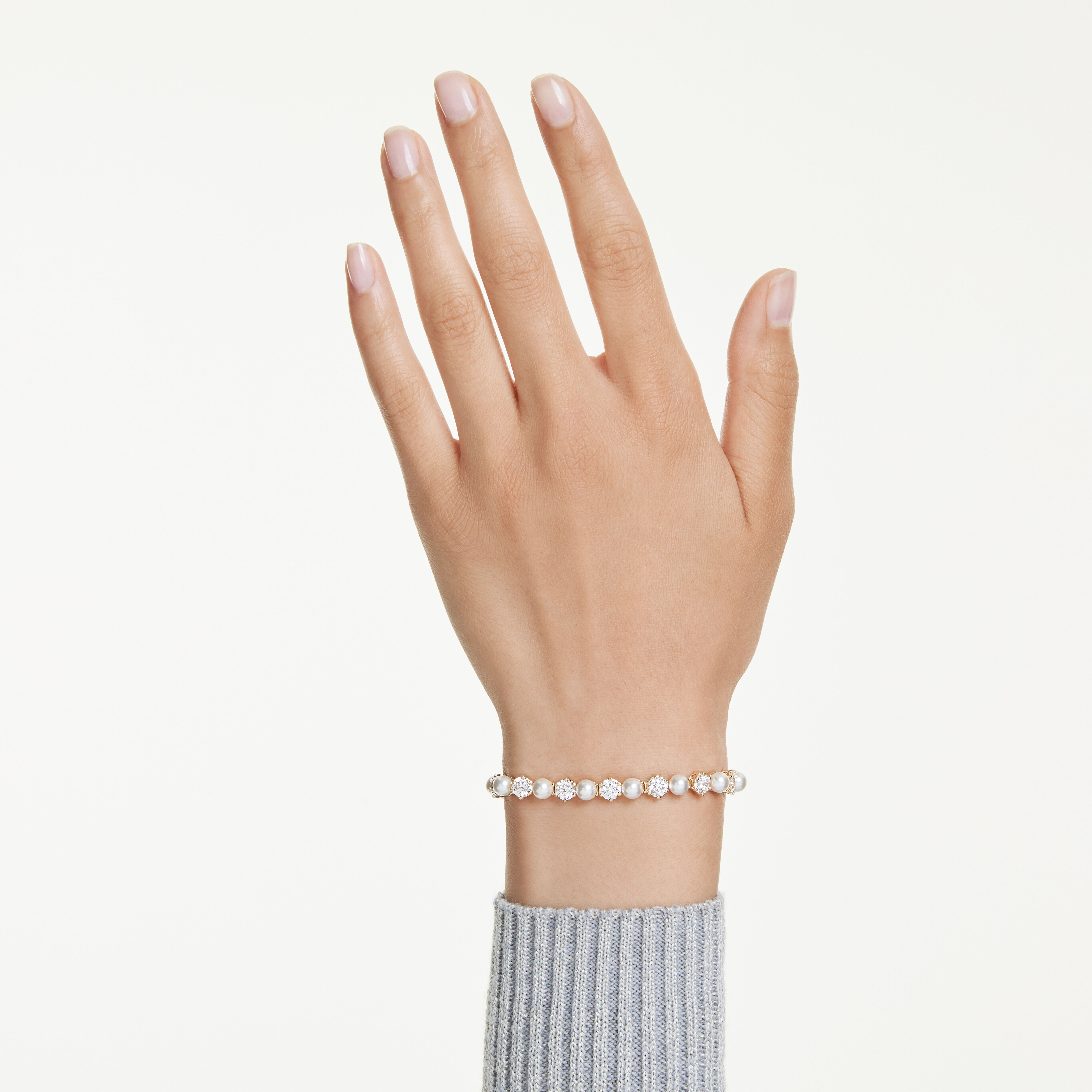 swarovski matrix tennis bracelet  crystal pearl  round cut  white  gold tone plated