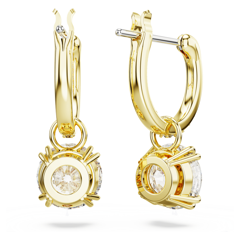 swarovski stilla drop earrings  round cut  white  gold tone plated