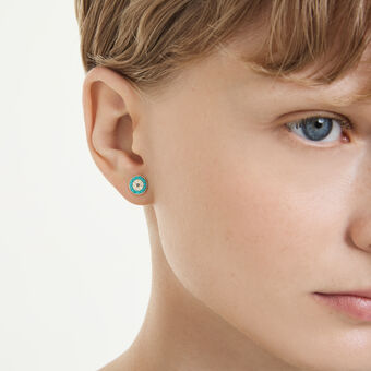 swarovski luckily stud earrings  pav   eye  green  gold tone plated