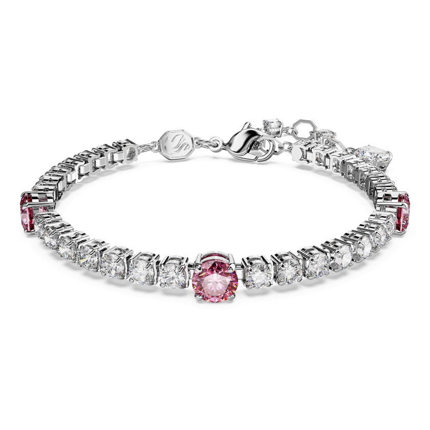 swarovski matrix tennis bracelet  mixed cuts  pink  rhodium plated
