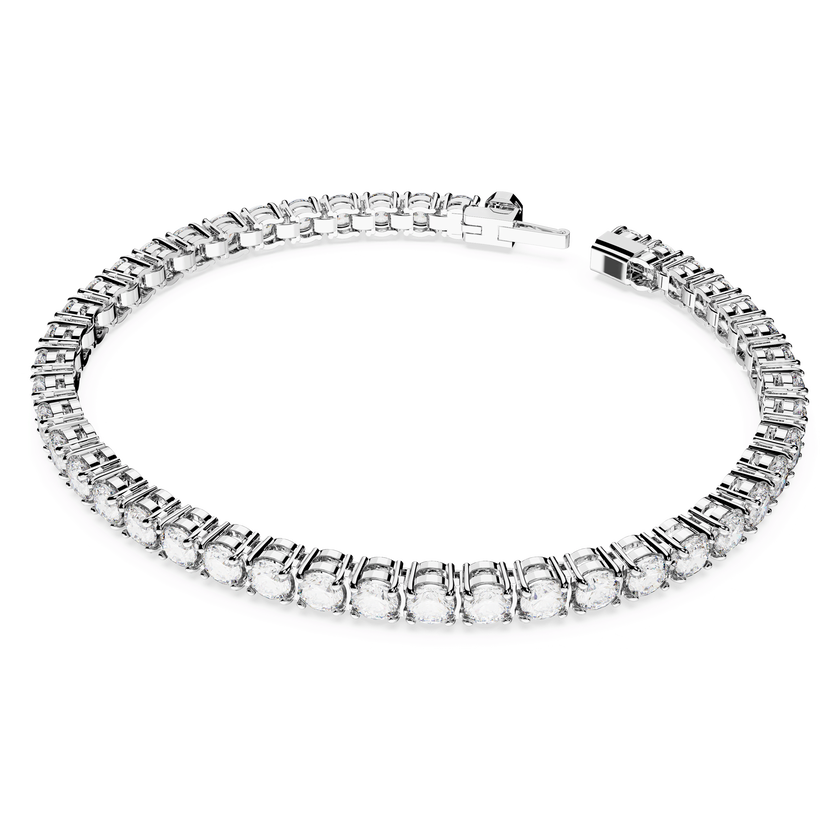 swarovski matrix tennis bracelet  round cut  white  rhodium plated