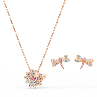 swarovski eternal flower set  dragonfly and flower  pink  rose gold tone plated