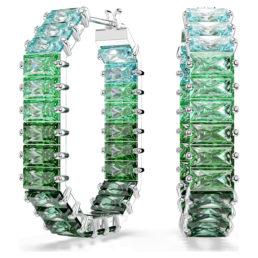 swarovski matrix hoop earrings  baguette cut  green  rhodium plated