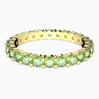 Matrix ring, Round cut, Green, Gold-tone plated